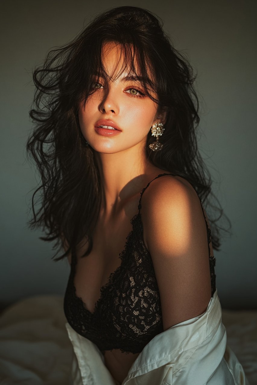 Lady in Black Lace Dress Golden Hour Portrait