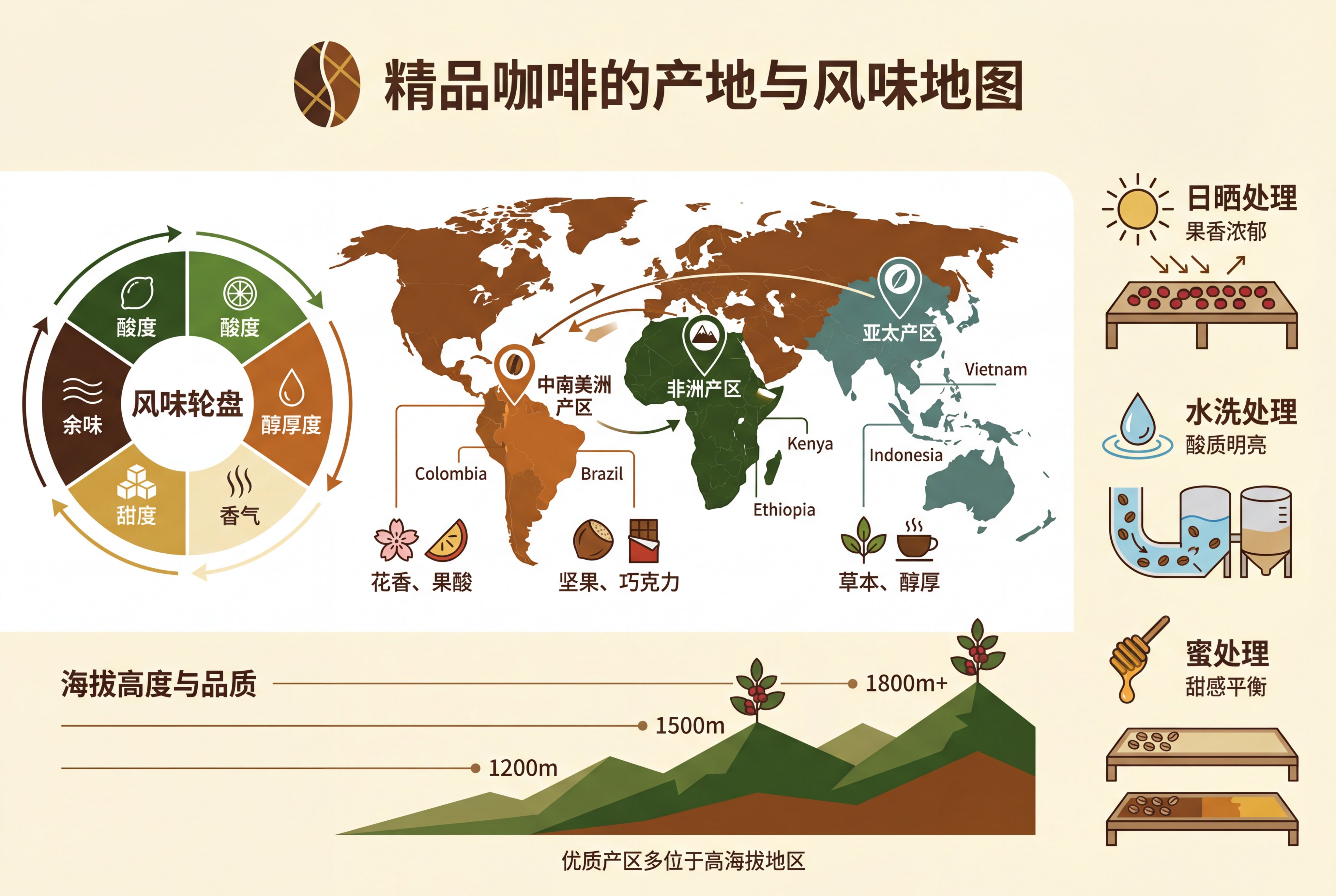 咖啡产地与风味地图信息图制作