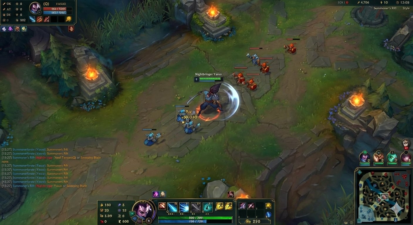 League of Legends: Yasuo's Mid Lane Lane Clearing Game Interface