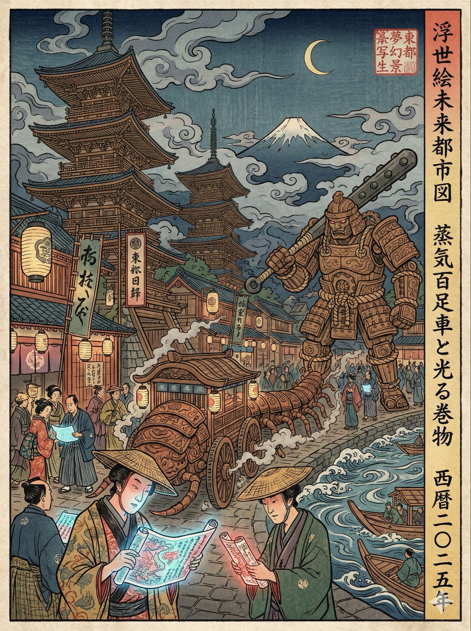 Modern Scene Recreation in Edo Period Ukiyo-e Style