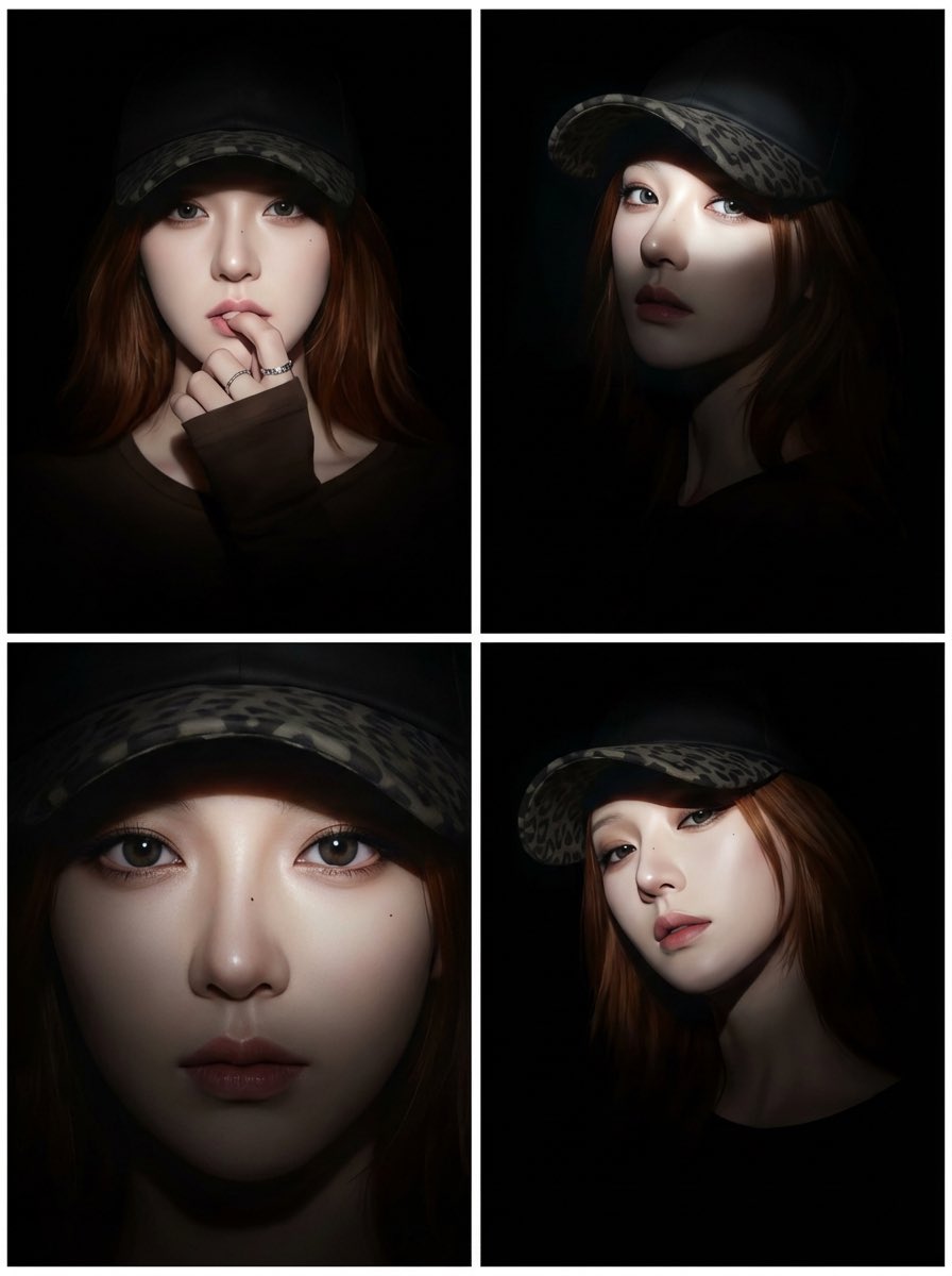 2x2 Grid Split Screen Collage in Hyperrealistic Anime Style with Chiaroscuro Lighting