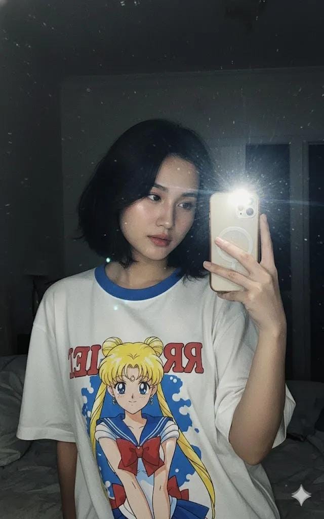 90年代风格卧室摄影:少女与月野兔