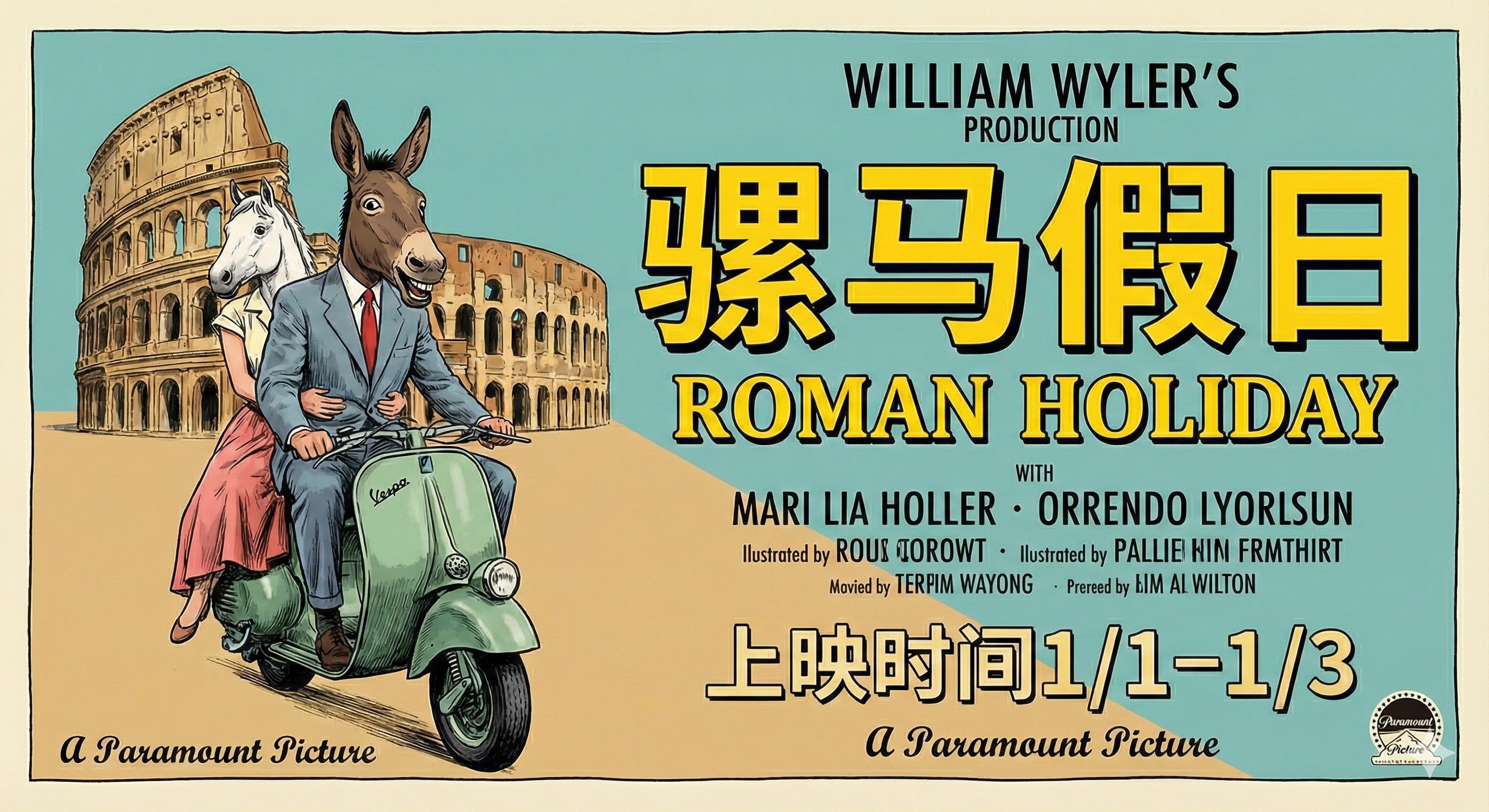 Parody Posters: Roman Holiday with Donkey and Horse Heads