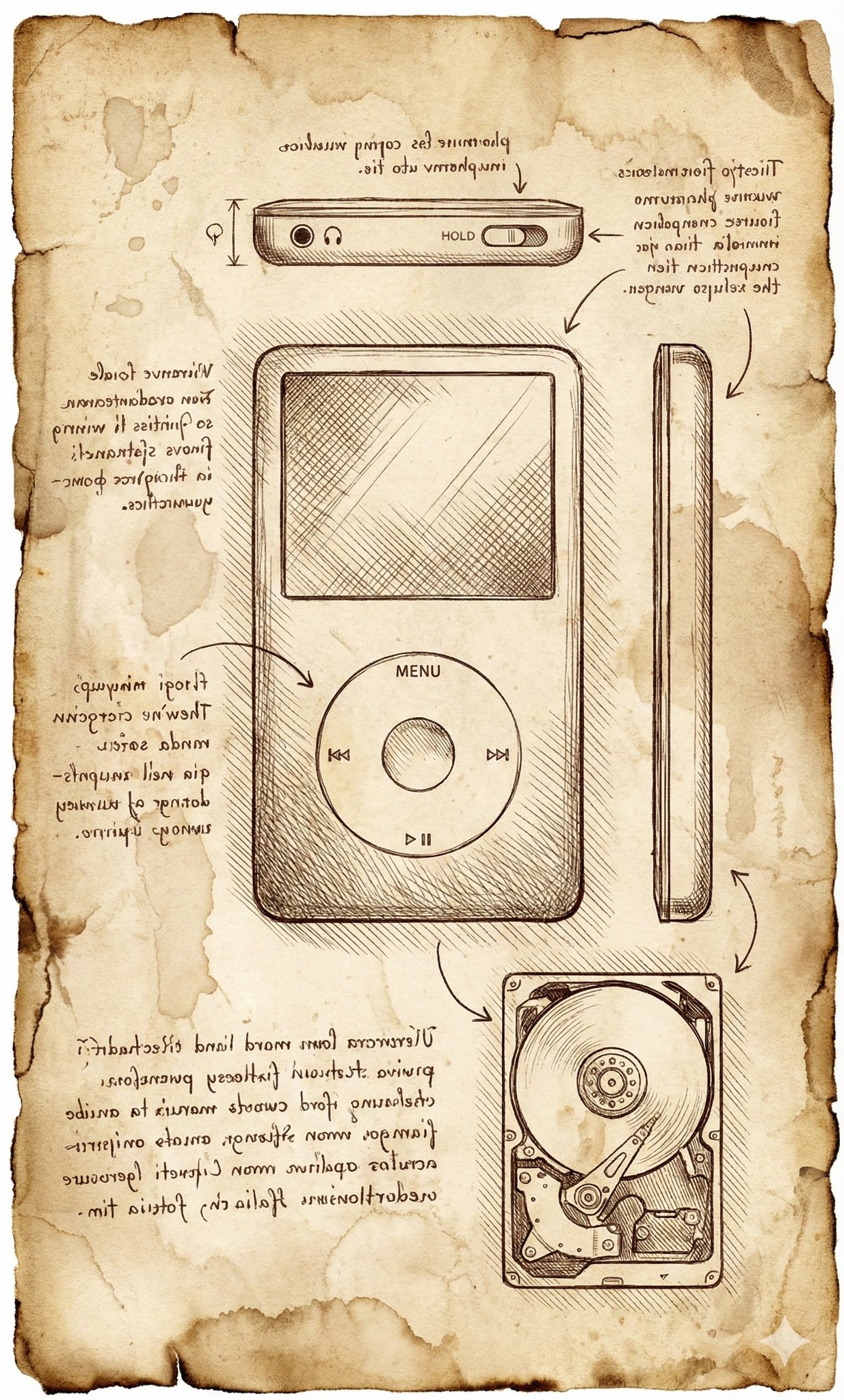 Vintage Notebook Page in Leonardo da Vinci's Sketchbook Style